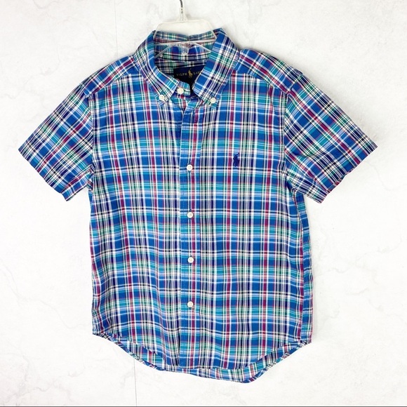 [Ralph Lauren] Short Sleeve Plaid Button Down Top - Picture 1 of 2